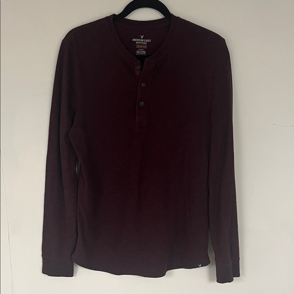 American Eagle Outfitters Men's Dark Red Henley Shirt